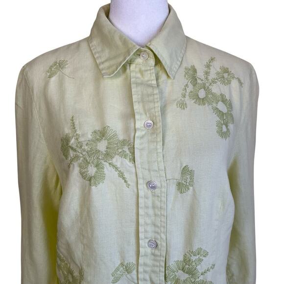 Madison Studio Vtg Y2K Linen Pastel Green Floral Embroidered Button Down Shirt 8 - Picture 3 of 16